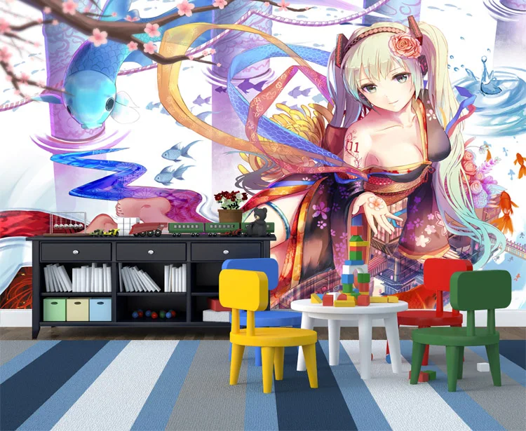 Изготовленный На Заказ 3D обои с названием песни «Hatsune Miku настенная Сакура фото обои аниме для детей Спальня для гостиной комнаты, отеля номер deocr 3D обои
