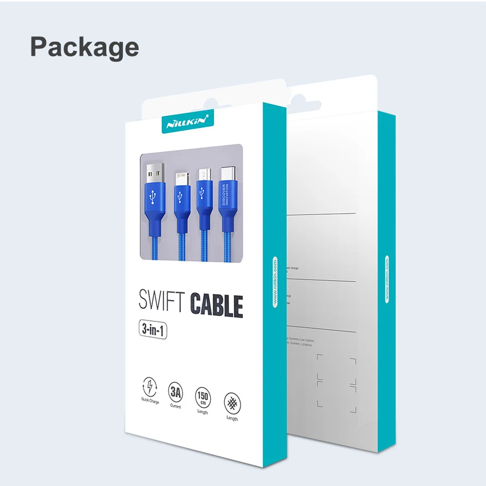 NILLKIN для iPhone зарядный кабель+ Micro USB+ type C 5 В/3 А Быстрая зарядка для Xiaomi 9 для samsung S10 для huawei mate 20 Pro