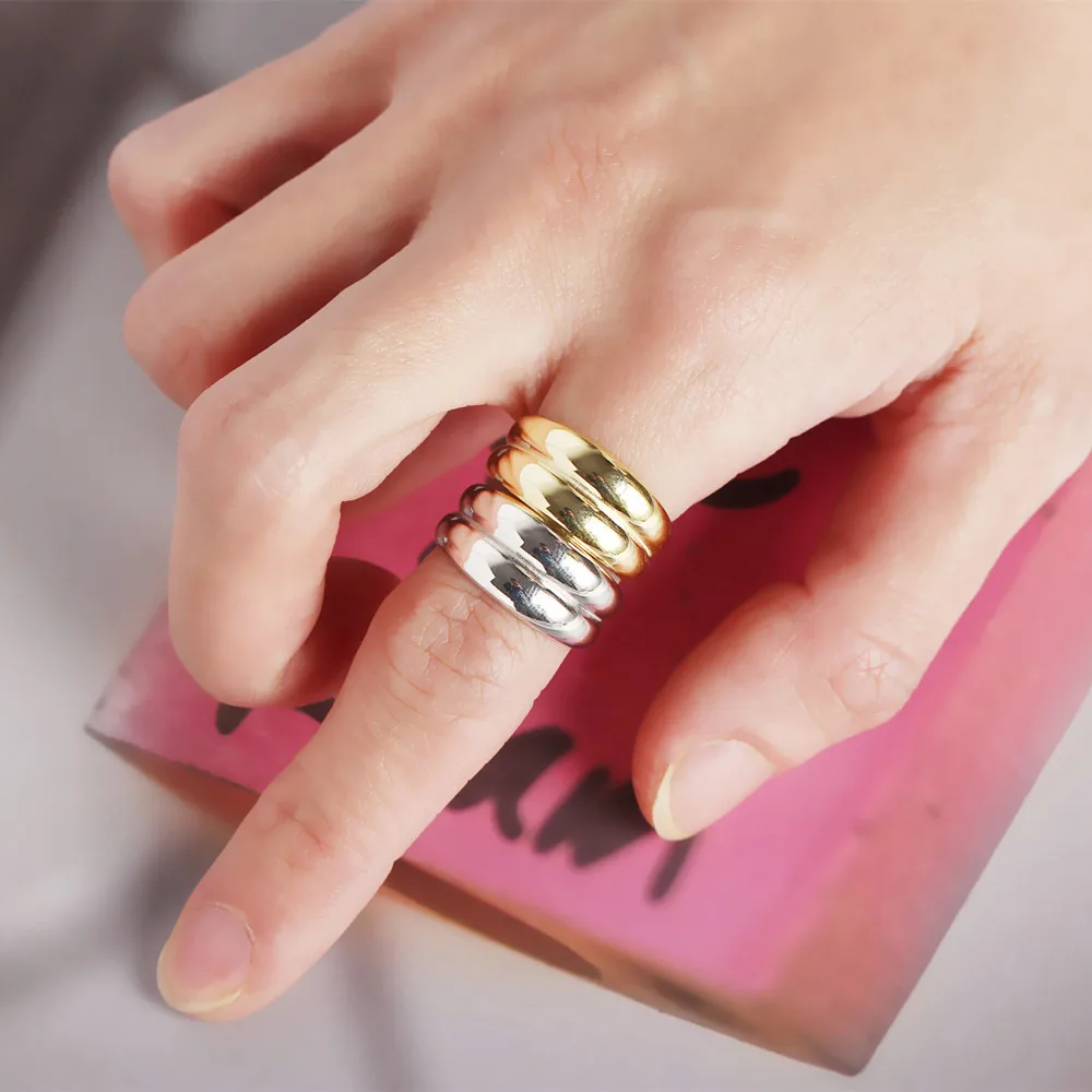 Минималистичное блестящее Двухслойное Открытое кольцо с геометрическим узором