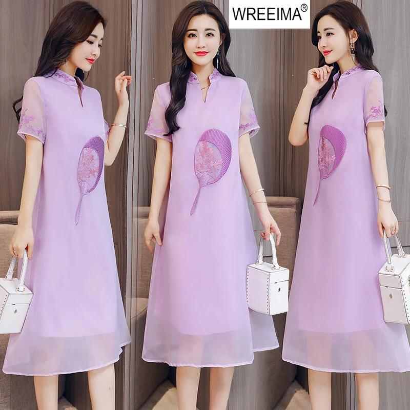 Взлетно-посадочной полосы китайский cheongsam шелковые свободные платья элегантные