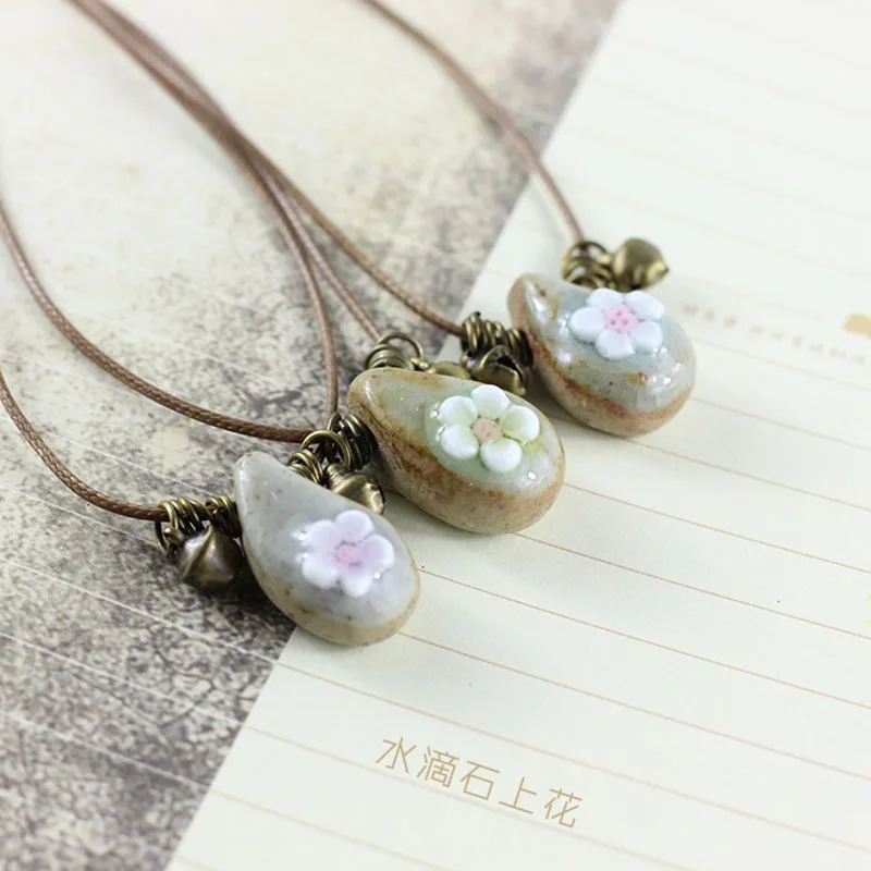 2018 fashion long chain necklace Clavicular colored stone flower Summer Bohemia Handmade ceramic choker women's sale jewel | Украшения