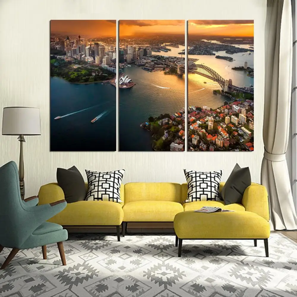 

Drop shipping 3 Panel printed painting City Painting Canvas Wall Art Picture Home Decoration Living Room Modern painting LS302