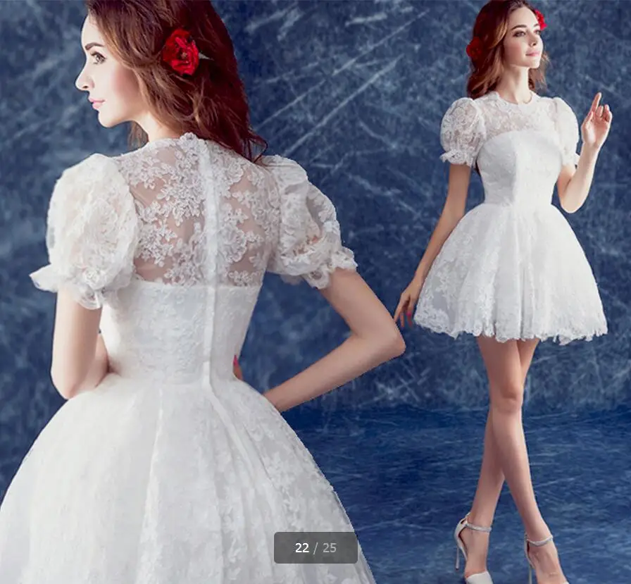 2017 милое короткое платье трапециевидной формы с пышными рукавами белое