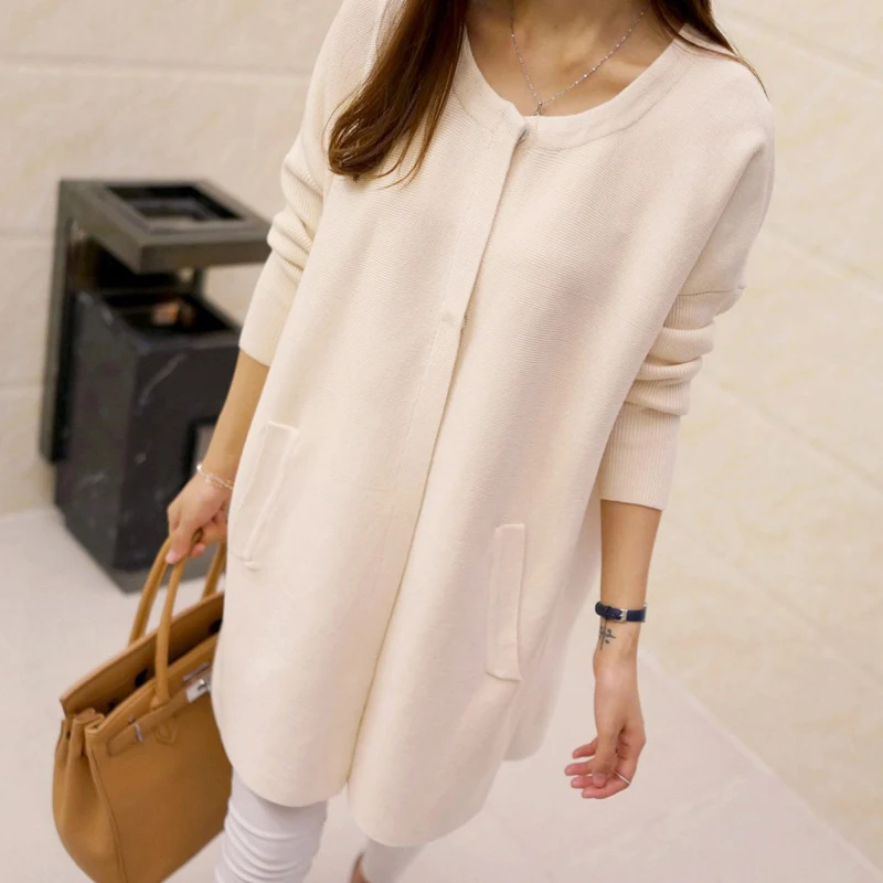Длинный Свитер оверсайз осенне-зимний однотонный однобортный свободный