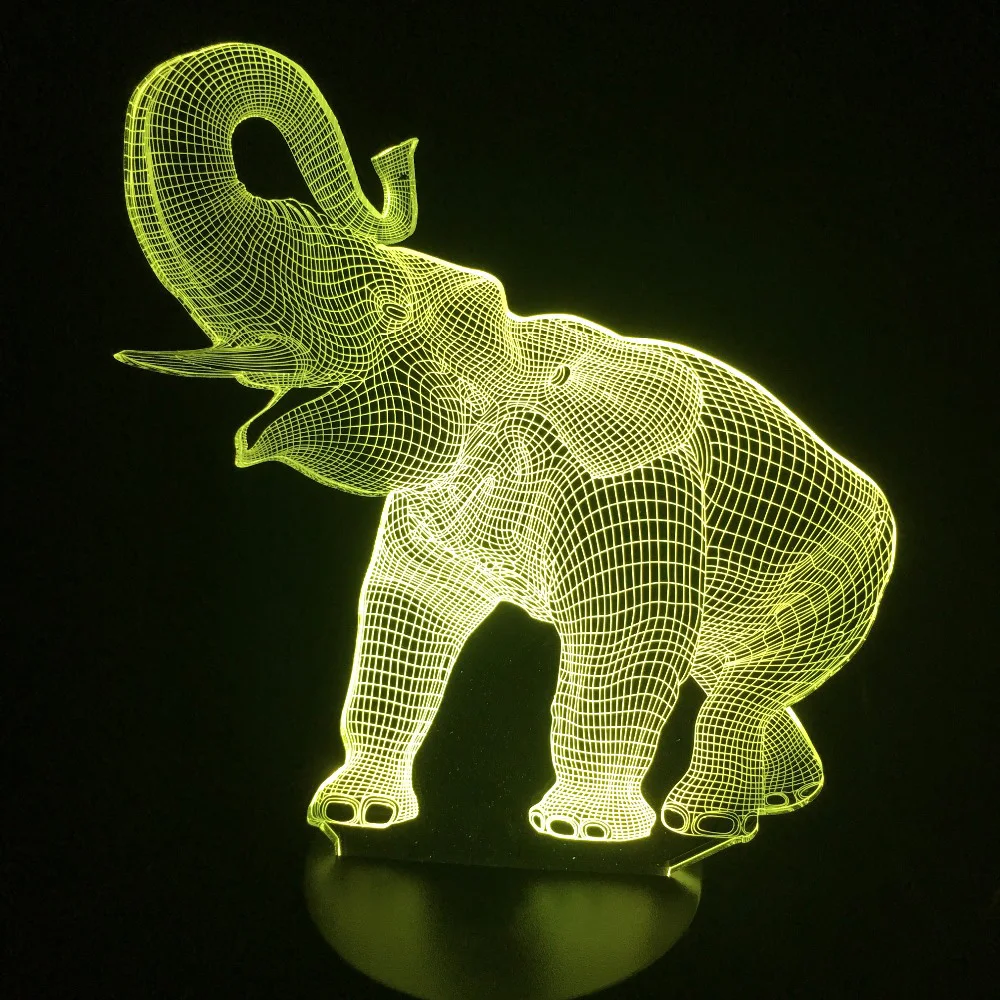 7 цветов Изменение эффект 3D светодиодный слон Форма ночной Светильник