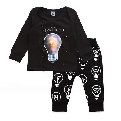 Комплект одежды для маленьких мальчиков с принтом LED Ligth up Футболка Bulb + штаны