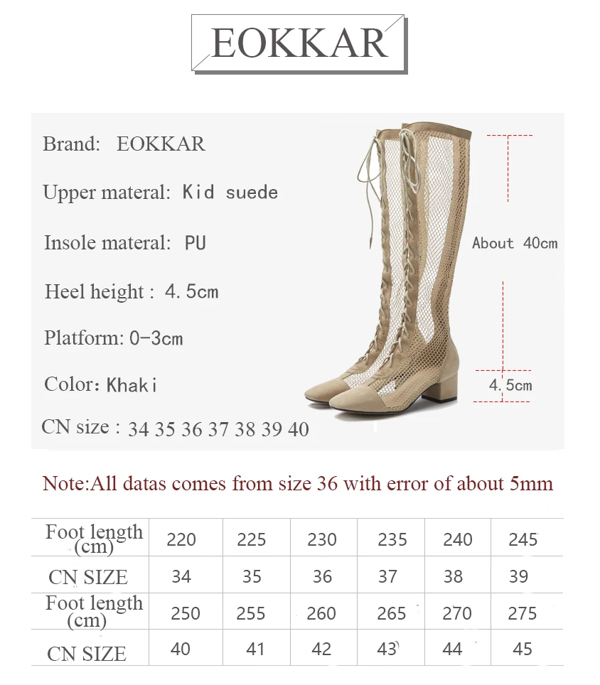 

Eokkar 2020 Kid Suede Hallow Women Knee High Boots Square Toe Med Heels Spring Shoes Zipper Elegant Lace Up Boots Size 34-40