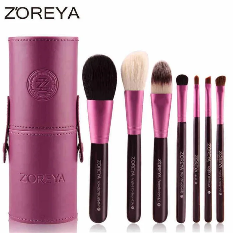 Zoreya 7pcs Natural Goat Hair Makeup Brushes Set Powder lot pinceaux maquillage Cosmetic tool MakeUp Brush Organizer 40#707