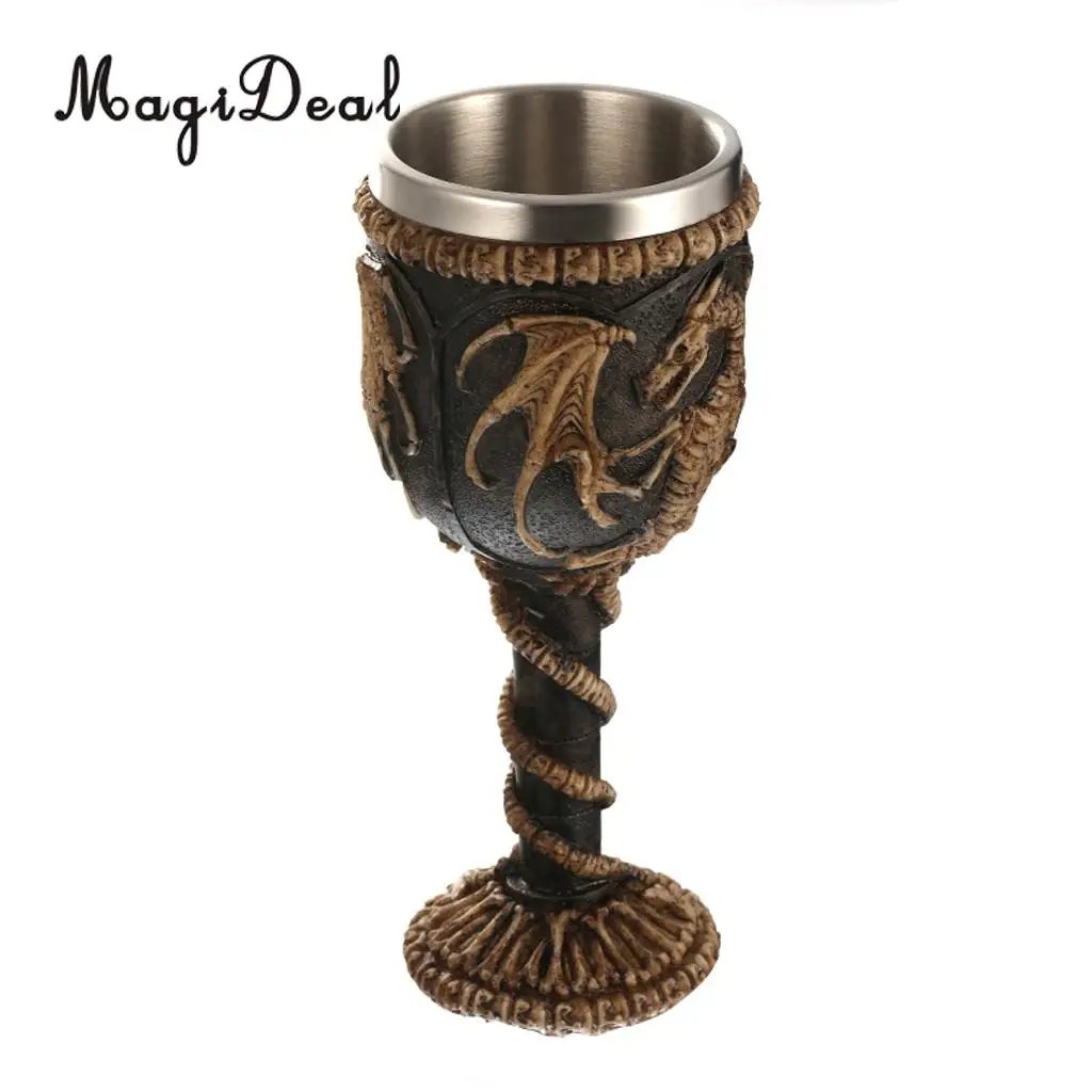 MagiDeal Practical Gothic Double Wall Resin Stainless Steel Dragon Wine Goblet Steampunk Collectible Decorative Craft Gift Cup | Дом и сад