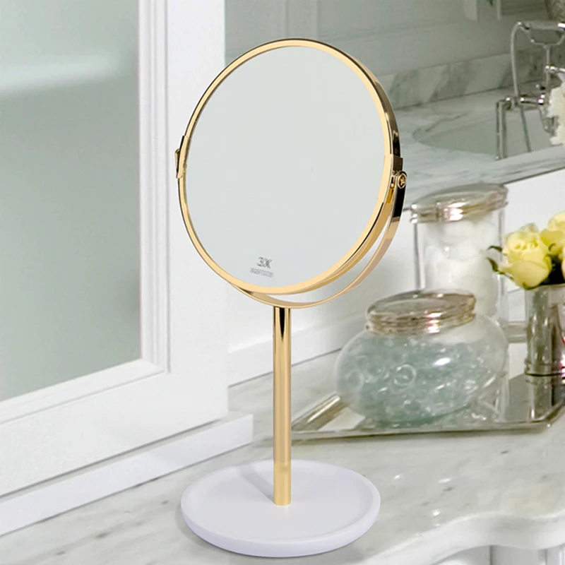 Makeup Mirror 360 RotadingTriple Magnification Brass Round Double Sided Desktop Vertical Metal Vintage Beauty With Handle | Красота и