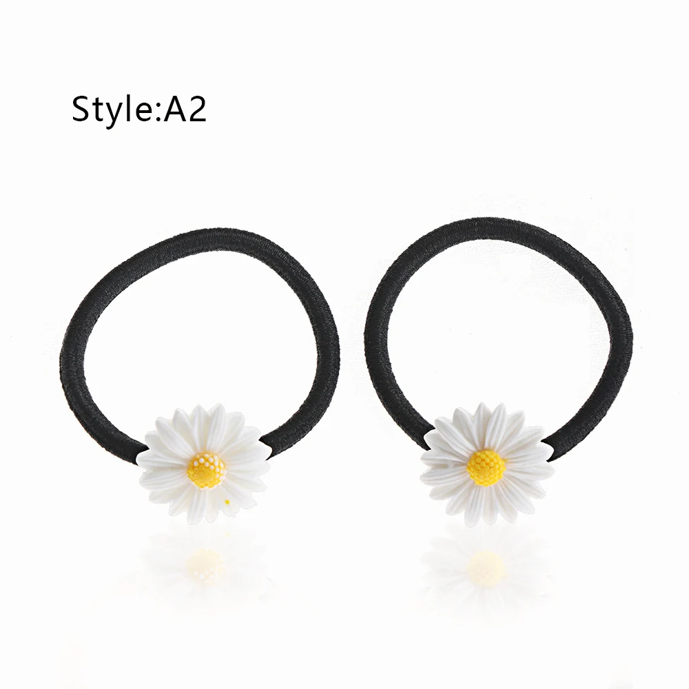 2Pcs A2 2 шт., мини заколка для волос с ромашками, очаровательные цветы, эластичное кольцо для волос, лента для волос, заколки для волос, конский хвост для девочек, детский держатель, аксессуары для укладки Haie - Цвет: 2Pcs A2