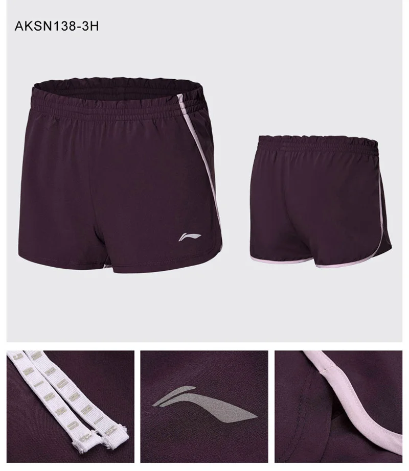 Li-Ning, женские шорты для бега, быстросохнущие, полиэстер, дышащие, обычная посадка, подкладка, удобные, спортивные шорты AKSN138 WKD593