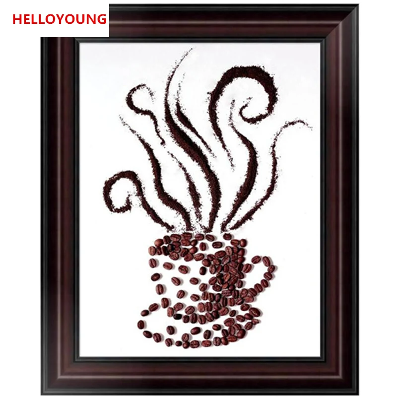 Фотообои для рукоделия 5D фотовышивка кофейные зерна круглая алмазная живопись