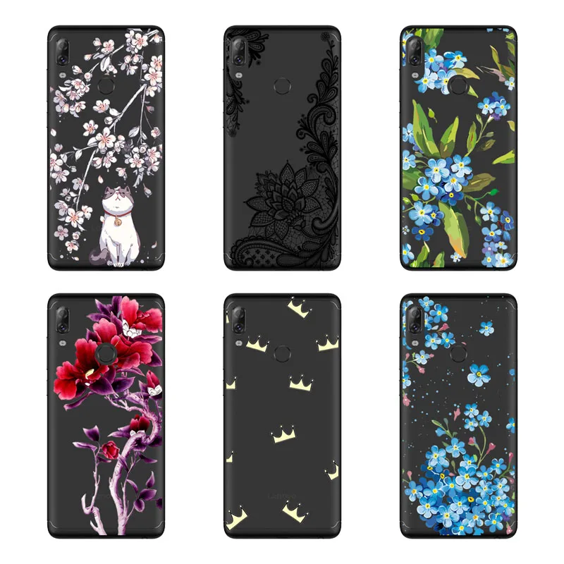 Чехол для Lenovo K5 Pro мягкий силиконовый чехол из ТПУ с черным цветком защитный
