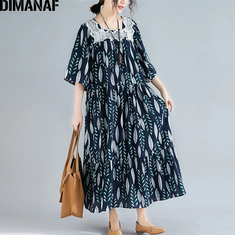 DIMANAF плюс размер женское длинное платье винтажный Летний Сарафан женский Vestidos