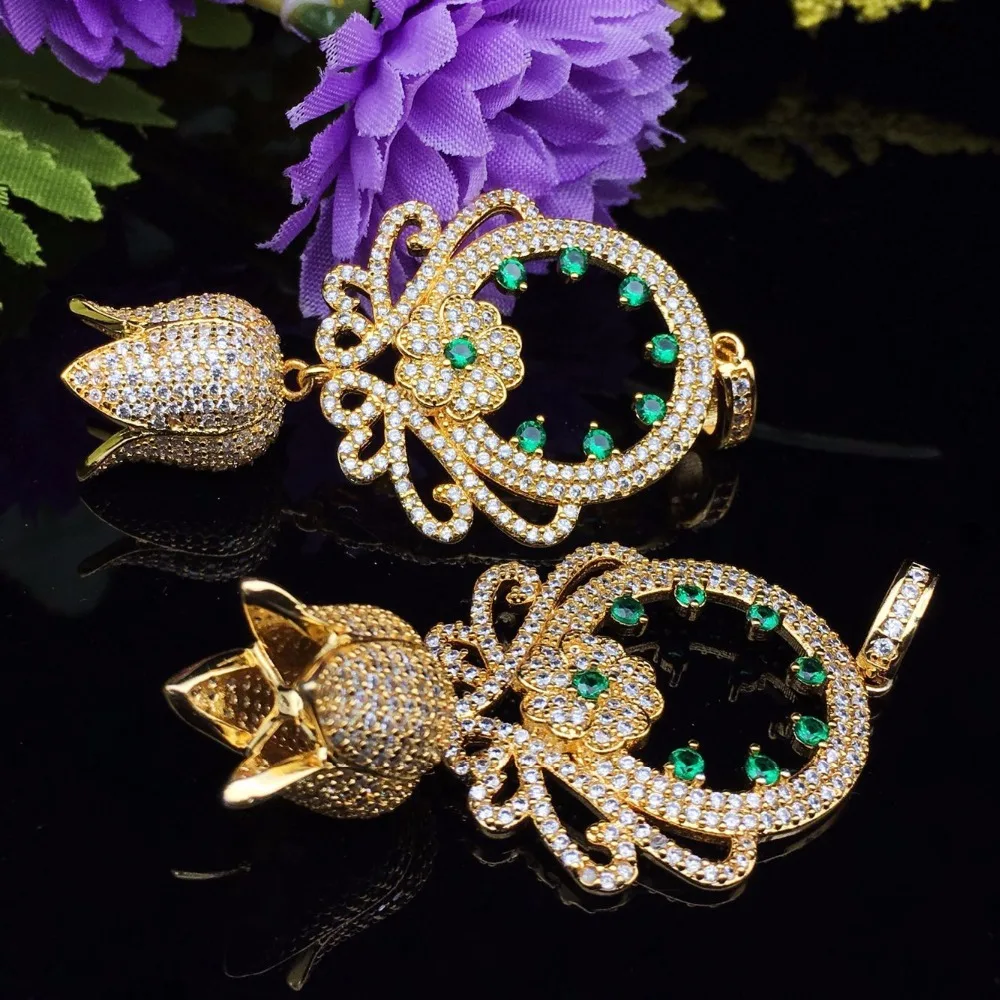 Микро циркониевые зеленые розы кулон с бахромой ожерелье Женский циркониевый