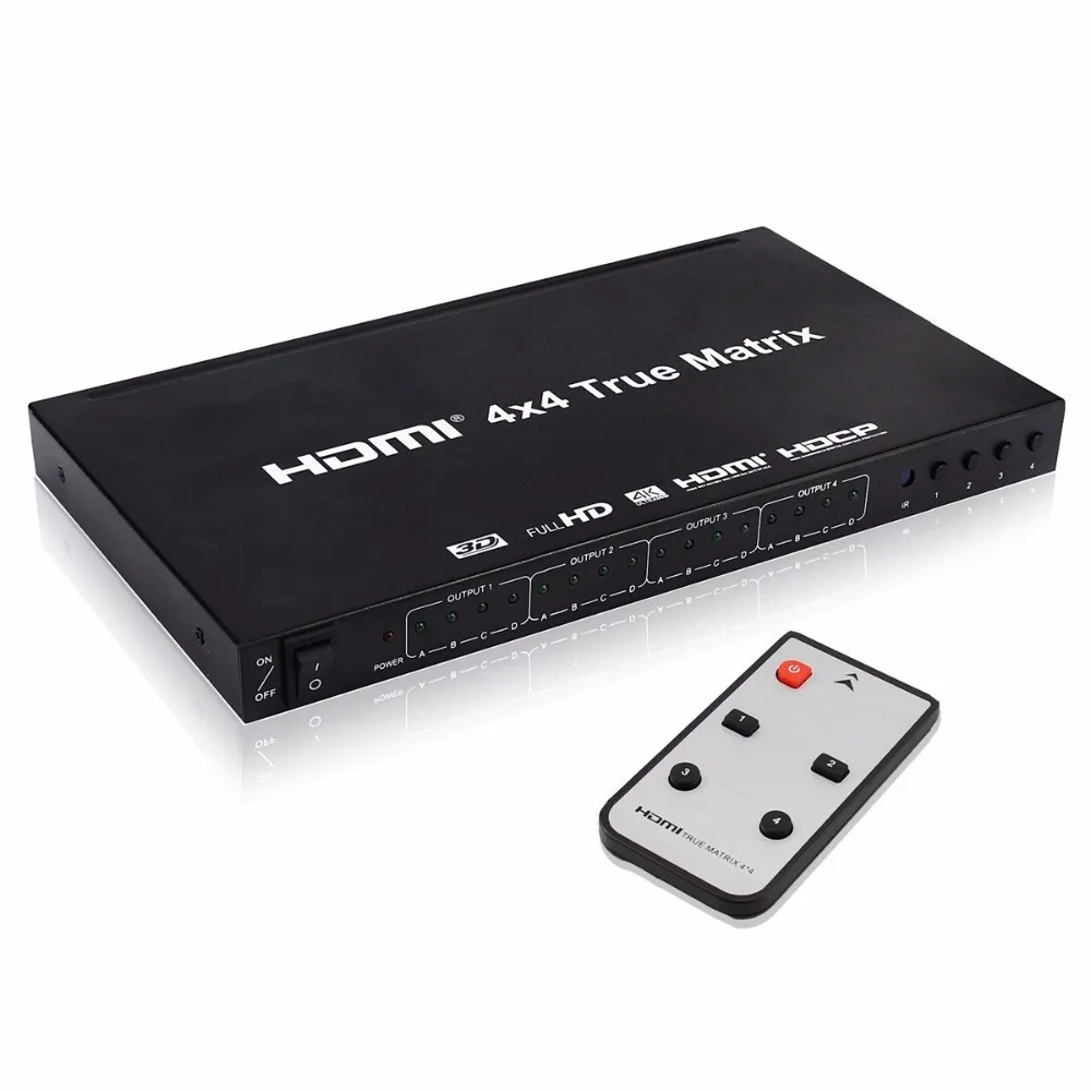 4x4 HDMI матричный переключатель, Ultra HD 4K x 2K 3D питание коммутатор сплиттера HDMI, поддержка EDID с ИК-пультом дистанционного управления(4 в и 4 выхода