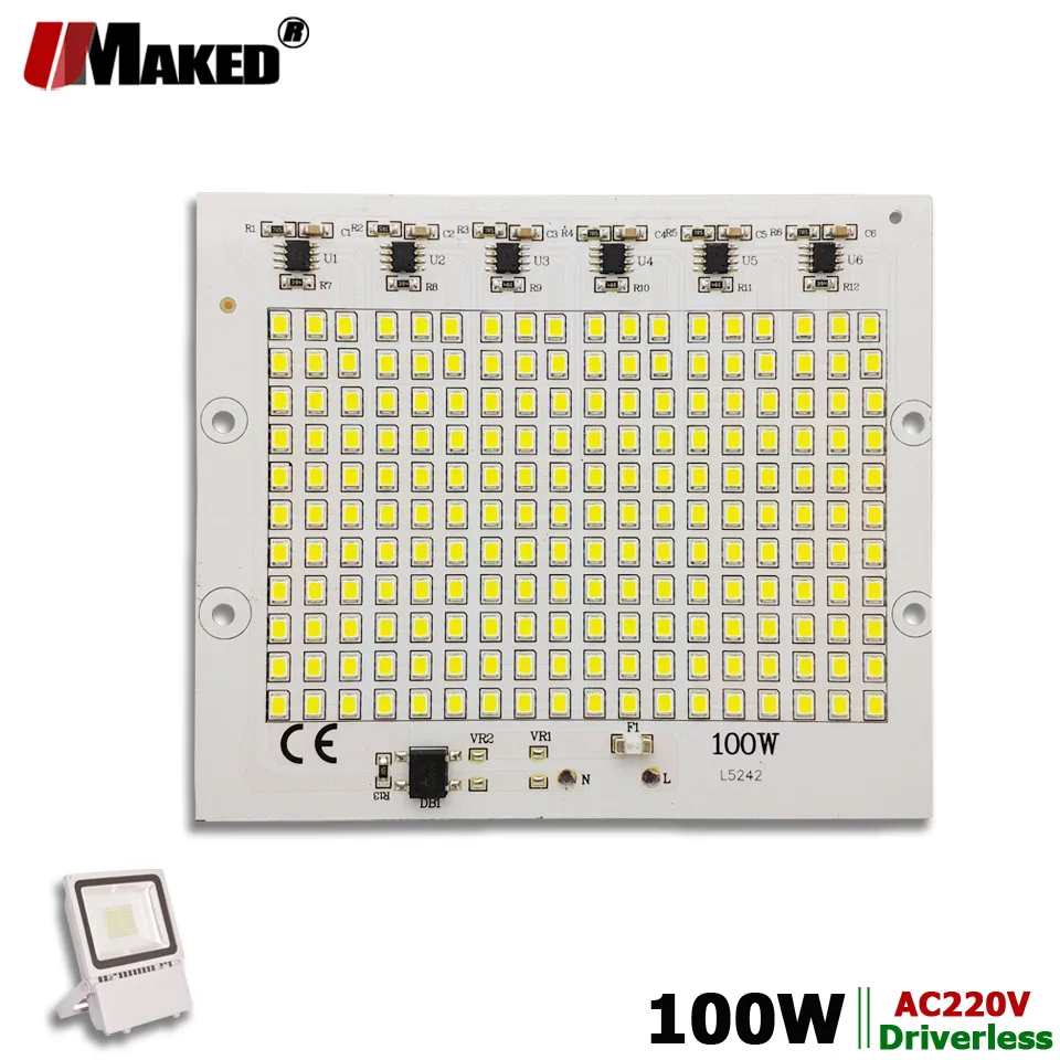 AC220V светодиодный модуль 100 Вт 130x110 мм лм прожектор PCB алюминиевая пластина белый/теплый SMD2835 Смарт IC драйвер для прожектора лампы