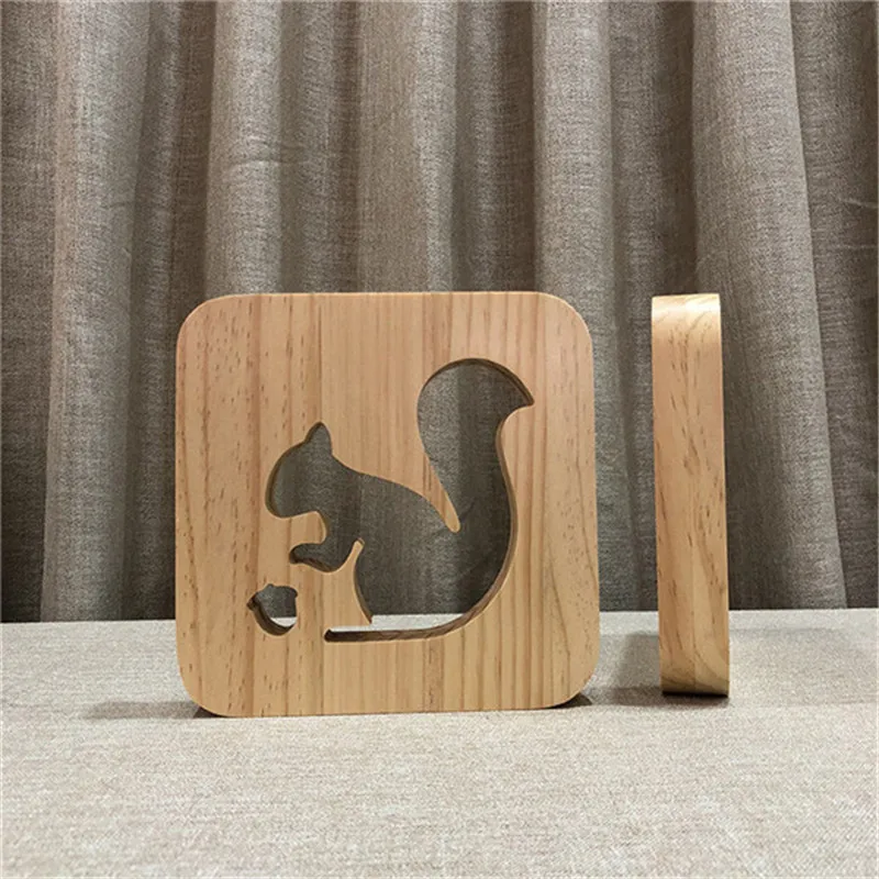 Белка деревянные поделки 3D ночной Светильник милые вечерние детский стол