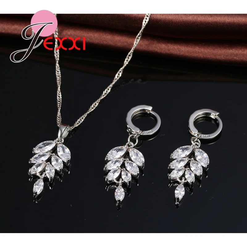 Серьги с кристаллическими листьями ожерелье и воротник из стерлингового серебра