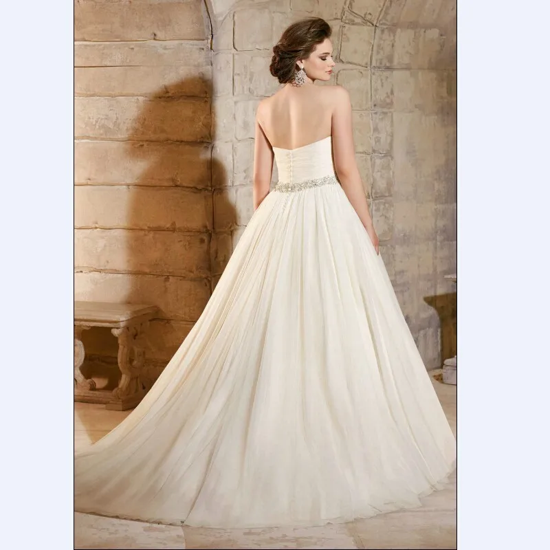 Большие размеры с вырезом сердечком плиссированные тюль Vestidos De Novia Кристалл