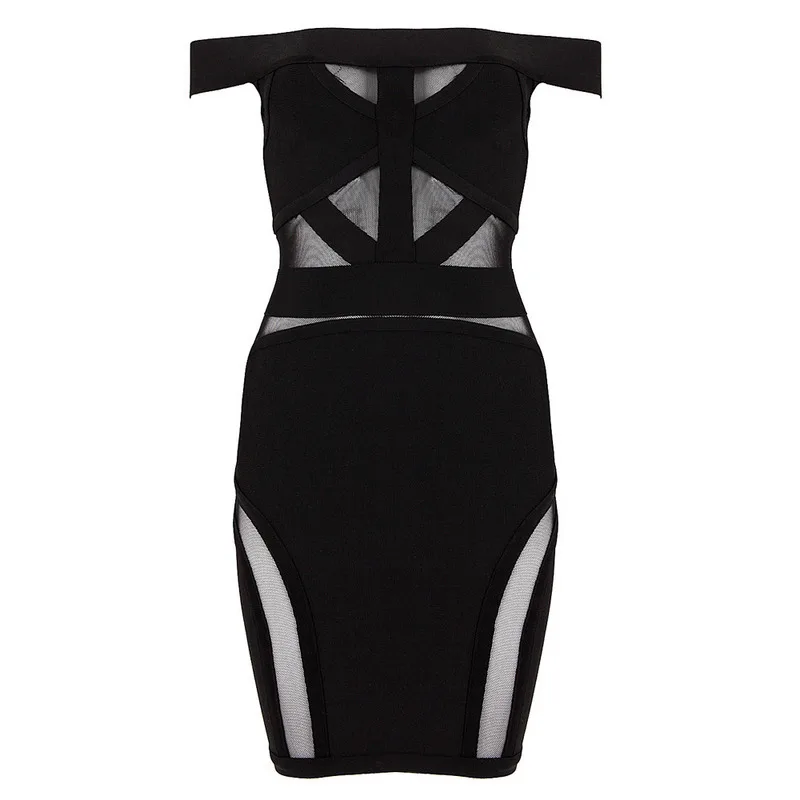 Элегантный черный с открытыми плечами Бандажное платье пикантные Sheer сетки