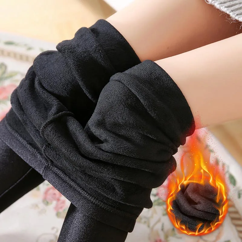 Thickened Black Леггинсы женские повседневные блестящие леггинсы плюс размер S-XXXXL черная одежда утолщенные тонкие леггинсы с высокой талией - Цвет: Thickened Black
