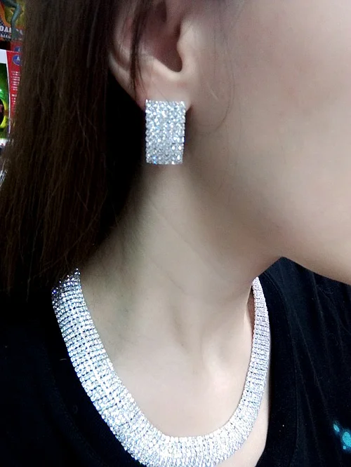 Женский комплект свадебных украшений набор из сережек и ожерелья с серебряным