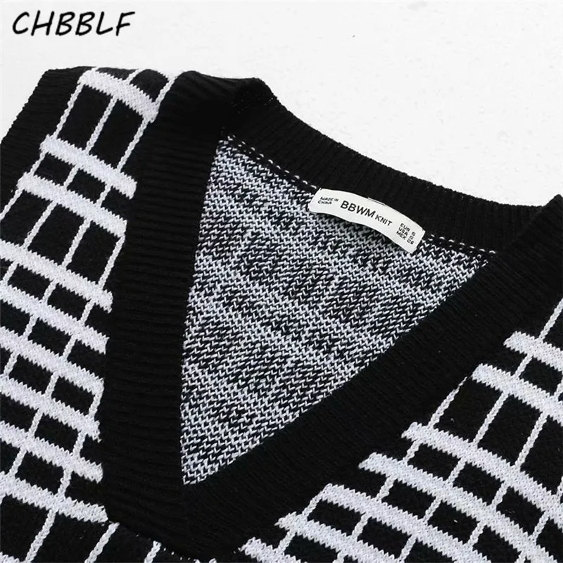 Женский базовый вязаный свитер CHBBLF клетчатый винтажный пуловер без рукавов с v