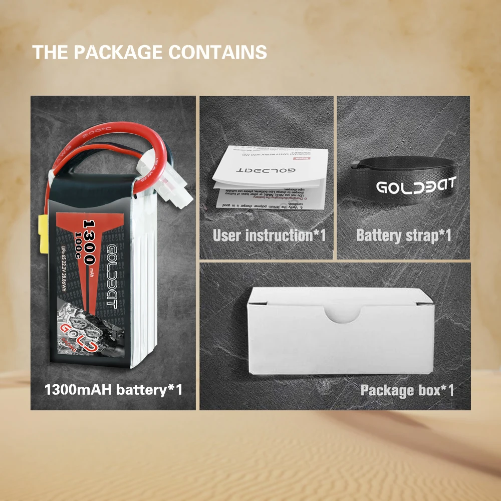 

2UNITS GOLDBAT 1300mAh lipo Battery for fpv 6S Lipo Battery 22.2V 100C with XT60 Plug for Drones Racing Road Bike Quadcopters