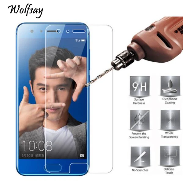 Vidrio templado para Huawei Honor 9, Protector de pantalla, pel&iacute;cula de vidrio para Huawei Honor 9, pel&iacute;cula protectora Wolfsay, 2 uds.-0