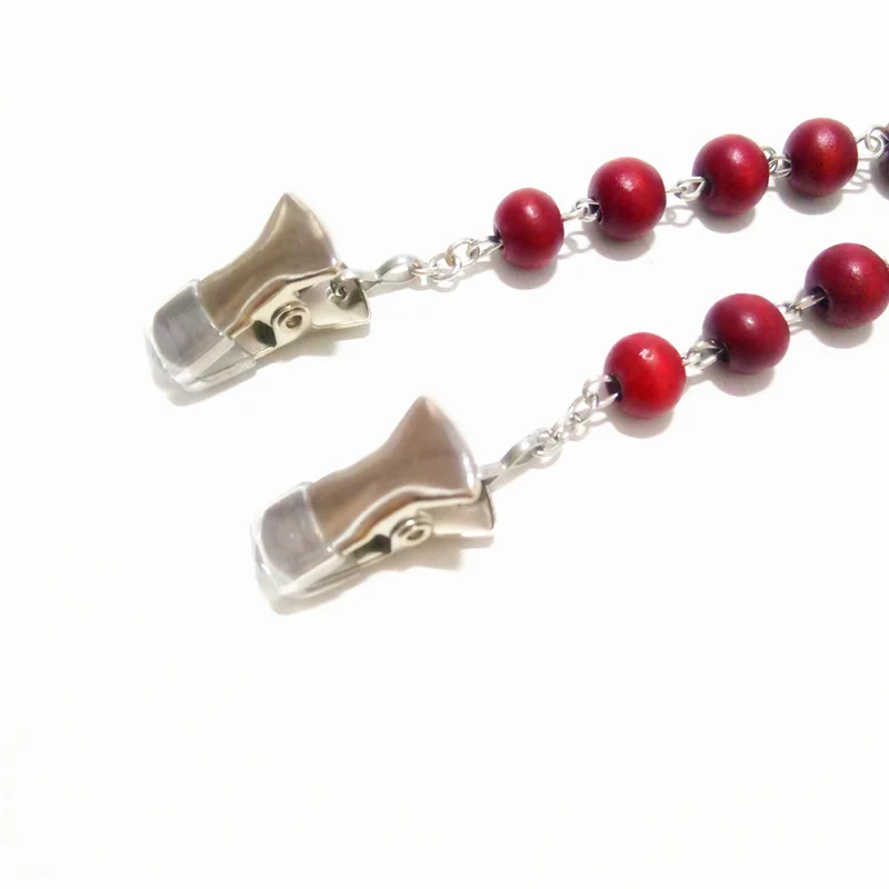 Natural Wine Red Wood Beads Chain Cardigan Sweater Clip Girls Party Dress Cinch Shawl Vest Collar Pin Mittens Gloves | Украшения и