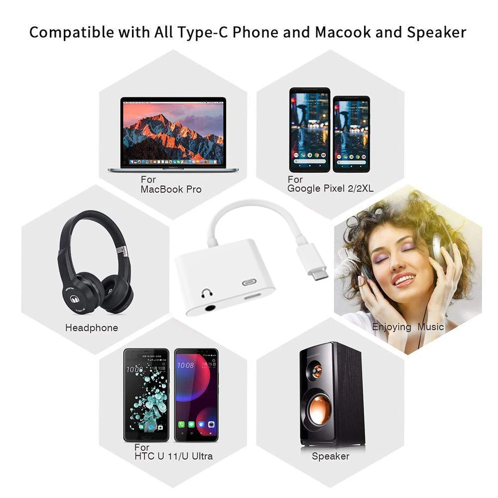 Адаптер Ascromy USB C с разъемом 3 5 мм типа аудио зарядное устройство AUX адаптер для Huawei