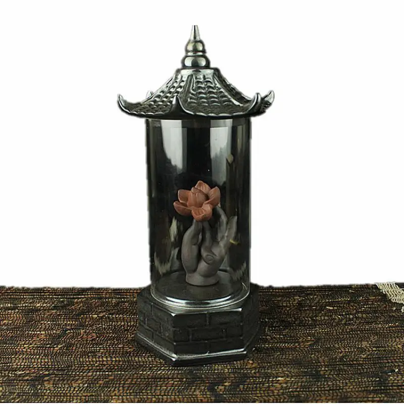 

Chinese Tower Shape Smoke Backflow Incense Burner Wierook Waterval Retro Lotus Flower Buddha'S Hand Incense Stick Holder Decor