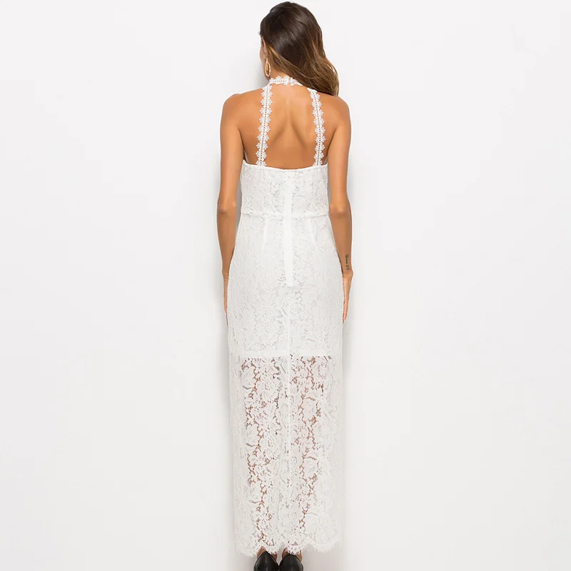 Sleeveless white black lace evening Wedding Party long formal maxi dress sexy V-NECK backless bandage bodycon Robe femme vestido | Женская