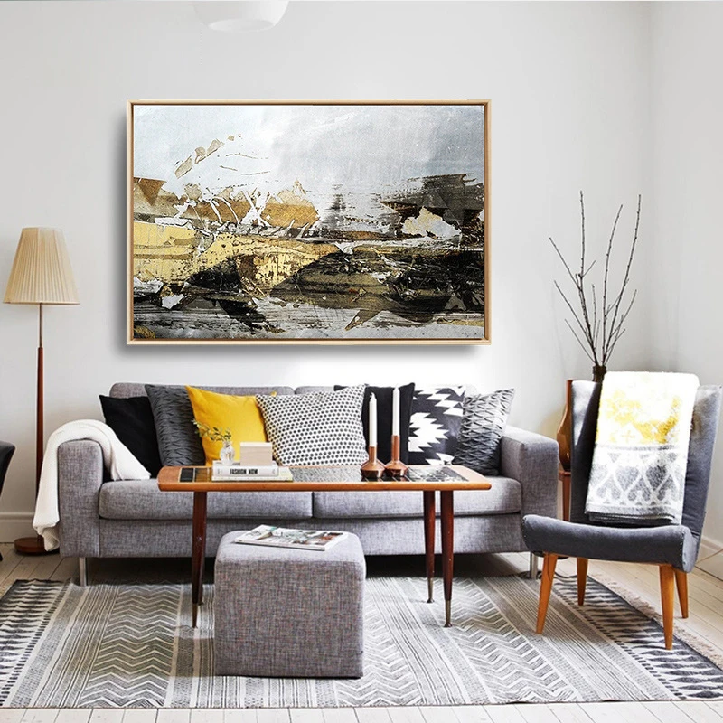 

HAOCHU Modern Nordic Black White Yellow Abstract Decorative Painting Wall Mural Living Room Bedroom Bedside Poster Home Decor