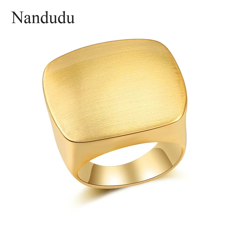 Nandudu Punk Style Copper Brushed Brass Rings Fashion Jewelry Square Shape Yellow& White Gold Color Men Women Unisex Ring Gift - Цвет основного камня: R1943