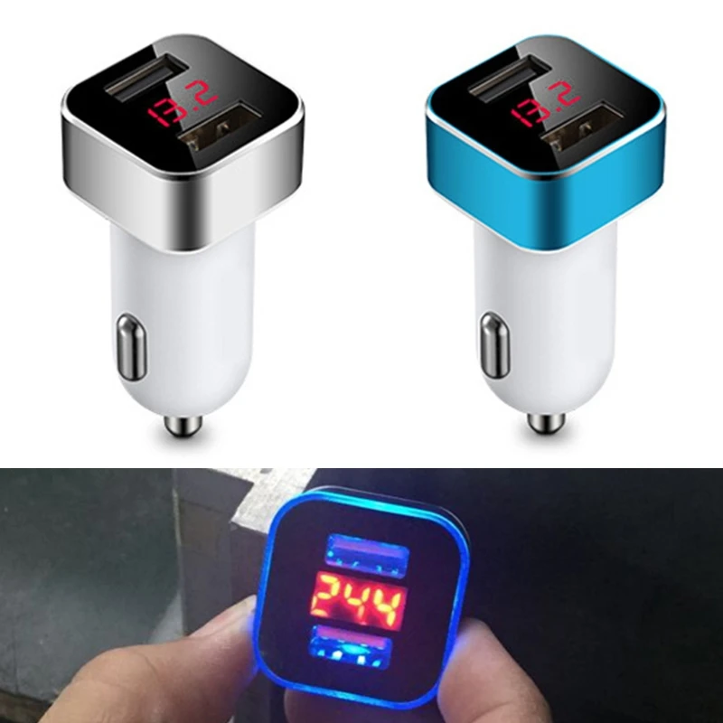 Автомобильное зарядное устройство с двумя usb портами умный светодиодный дисплей