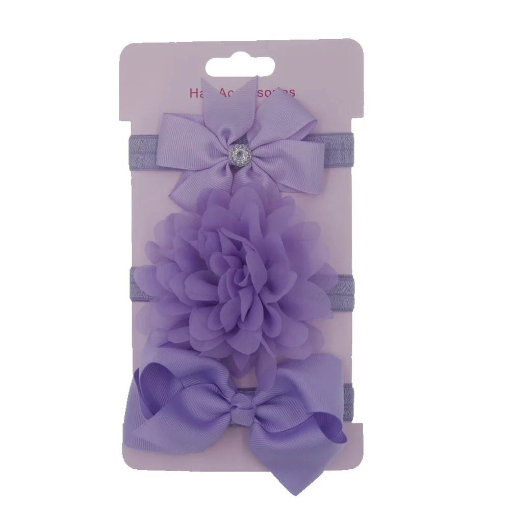 lavender Nishine/3 шт./лот; бант из ленты; шифоновая повязка на голову с цветочным узором для маленьких девочек; милые детские ленты для волос с бантом; комплект головных уборов; реквизит для фотосессии - Цвет: lavender
