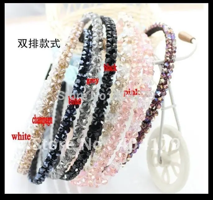 

Freeshipping Wholesale Fashion crystal beads handmade kniting headband hairband color assorted 0.8cm 12pc/lot