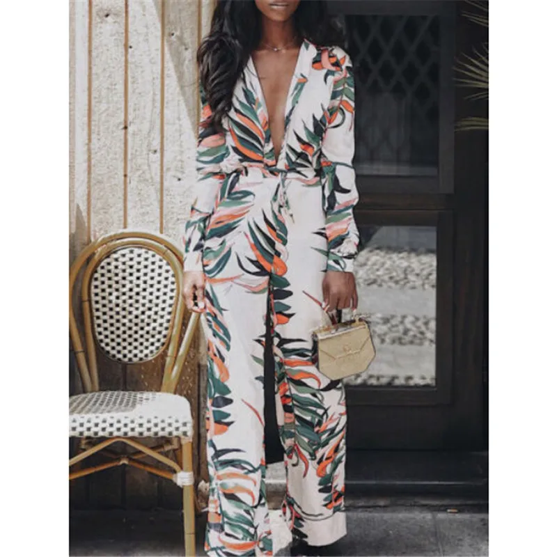 Модные осенние Для женщин глубокий v образным вырезом Playsuit Клубная одежда Bodycon с