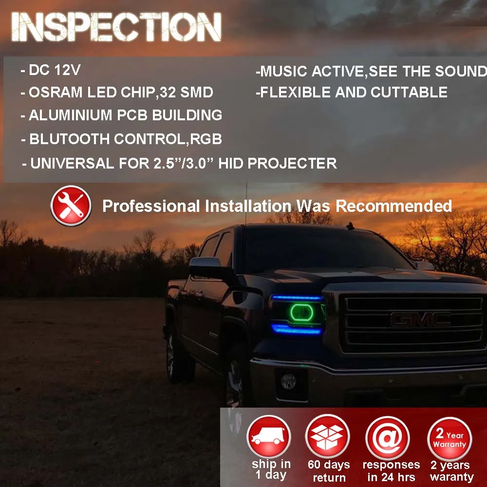 

Demon Eyes Headlights Halo Ring Bluetooth Remote RGB LED Retrofit Projector Lens For Car Truck