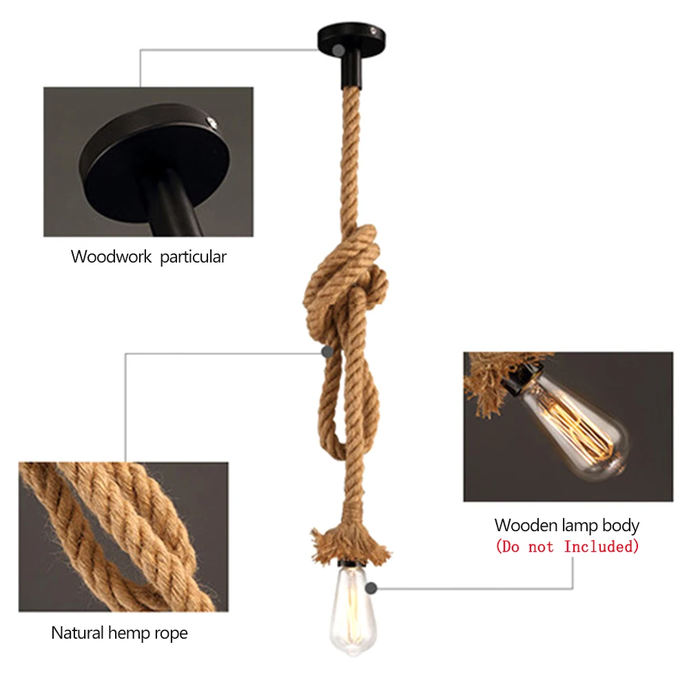 Vintage Hemp Rope Pendant Light AC90-260V Loft Creative Personality Industrial Retro Lamp Edison Bulb E27 Holder Hanging | Лампы и