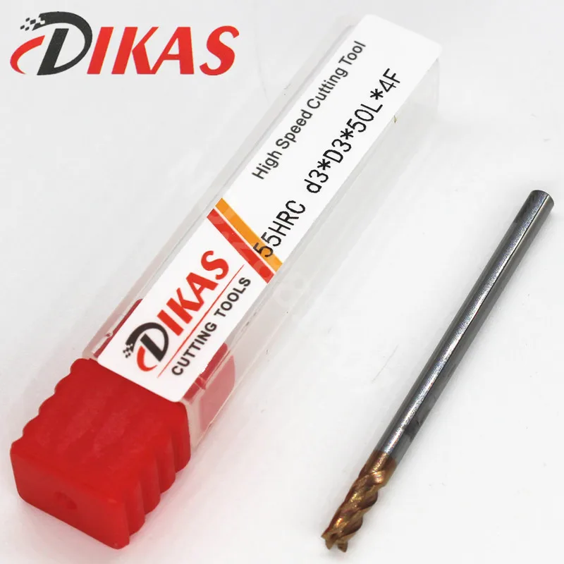 Dikas55HRC d3 * D3 50L 4F материал твердосплавная квадратная Концевая фреза 4 флейты 3 мм