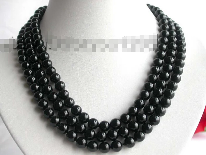 FREE shipping&gt&gt&gt&gt21&quot 3rows Natural 8mm Round Black Agate Necklace Cameo! | Украшения и аксессуары