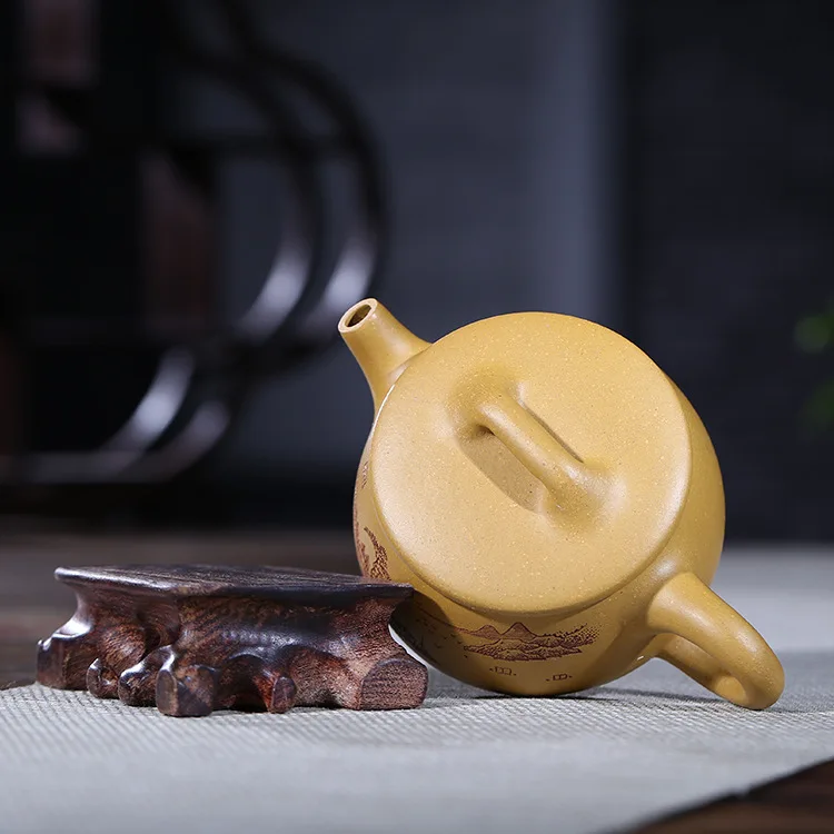 

Gold Mud Dark-red Enameled Pottery Teapot Manual Wide Mouthpiece Famous Cheng Lin Wang Kung Fu Tea Have Wholesale Customized