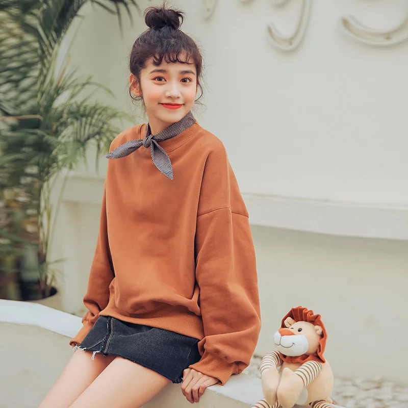 Для женщин кофты Harajuku толстые Ulzzang повседневное лук сладкий футболка с