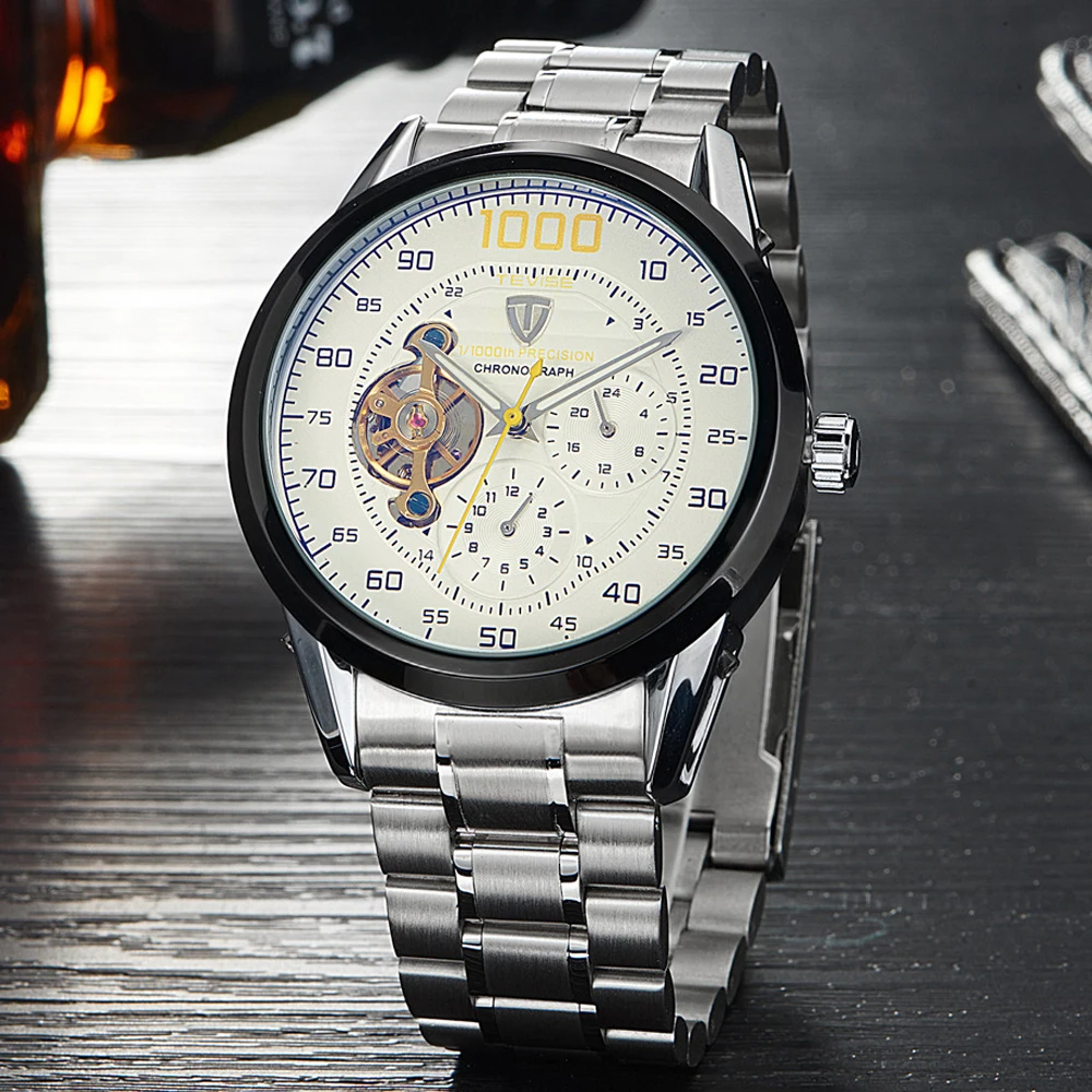 Tevise automatico self-ветер Для мужчин стимпанк Tourbillon механические часы Скелет Бизнес Водонепроницаемый спортивные часы Relogio Masculino