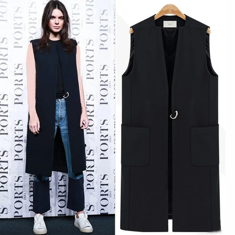 

2017 Spring Must Have All-match Women Long Design Workwear Vest Sleeveless Jacket