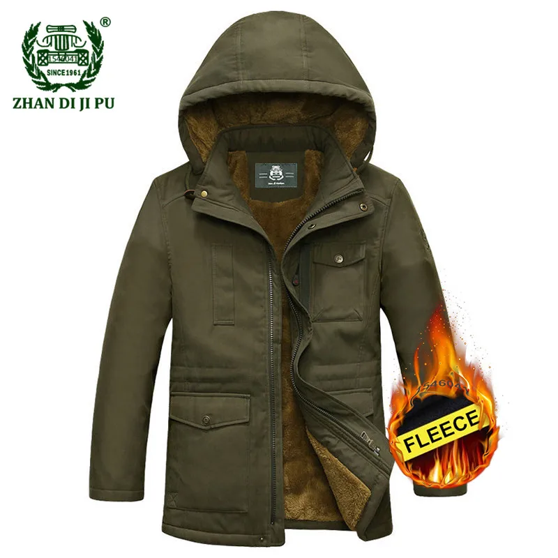 Зимняя утолщенная Теплая мужская повседневная брендовая куртка с капюшоном армейского зеленого цвета, Мужская военная куртка afs jeep цвета хаки, флисовая Толстая черная куртка, пальто